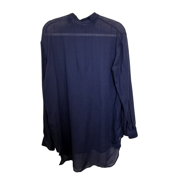 Tibi New York Sheer Navy High-Low Blouse | Minimalist Chic, Lightweight Layering - Picture 2 of 7